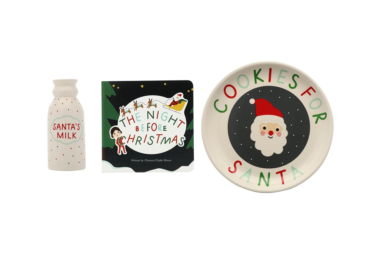 Kate & Milo Cookies for Santa Christmas Cookie and Milk Set and The Night Before Christmas Board Holiday Book Set, Baby and Toddler Set